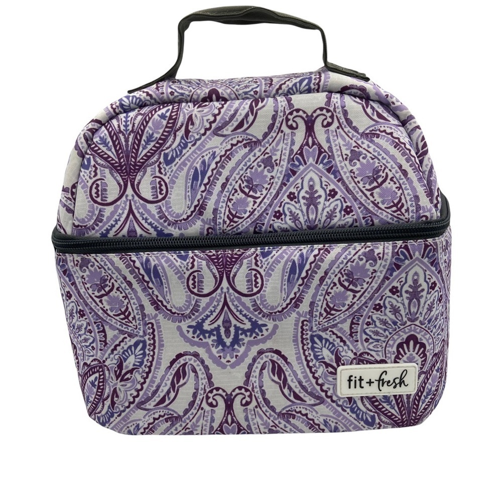 Fit + Fresh Purple Paisley Print Zippered Insulated Lunch Bag with Handle
